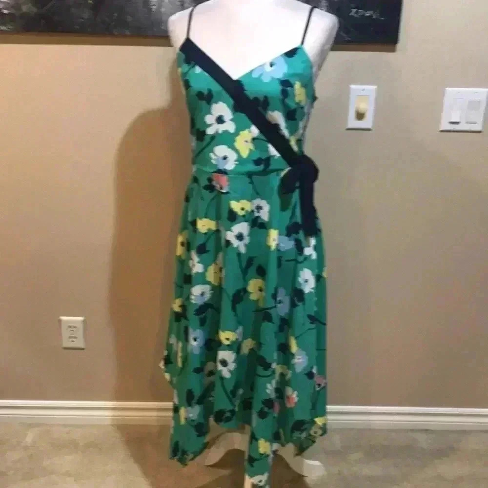 NWT Banana Republic Factory Green Floral Scarf Dress w/Side Zipper & Tie- Size 6